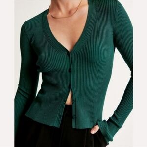 Abercrombie & Fitch Green Ribbed Knit Button Front Cardigan Sweater Size Small